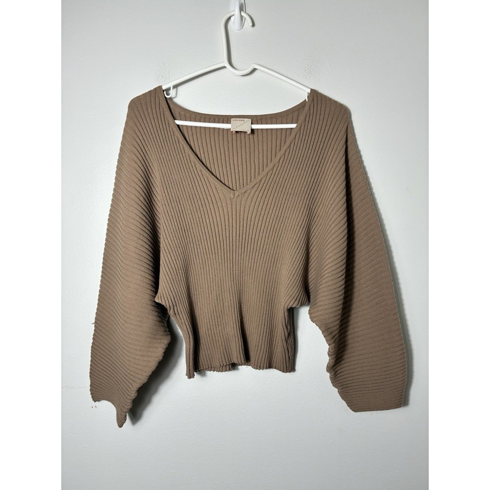 KERISMA Ribbed Pullover Sweater Combed Cotton Sz S/M Minimalist Neutral